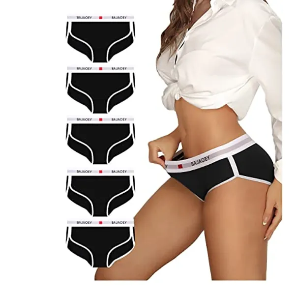 BAJAOEY Women's Cotton Underwear Womens Cheeky Panties for Women Soft Comfy Ladies Bikini Hispter 5 Pack S-XL