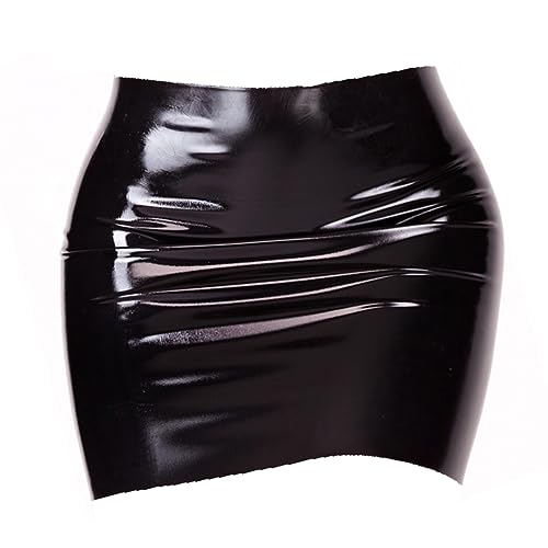 EXLATEX Women's Latex Rubber Gummi Black Mini Skirt - Large - Black