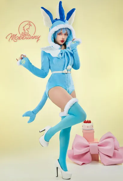 PM Derivative Fluffy Bodycon Romper Sexy Lingerie Blue Furry Hooded Bodysuit Jumpsuit Homewear with Tail Belt and Socks S-4XL