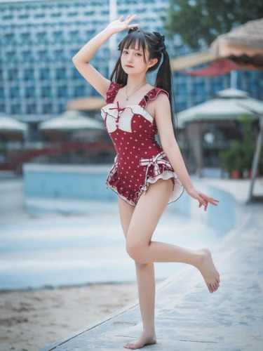 Polka-dot Pattern Wine Red Swimsuit