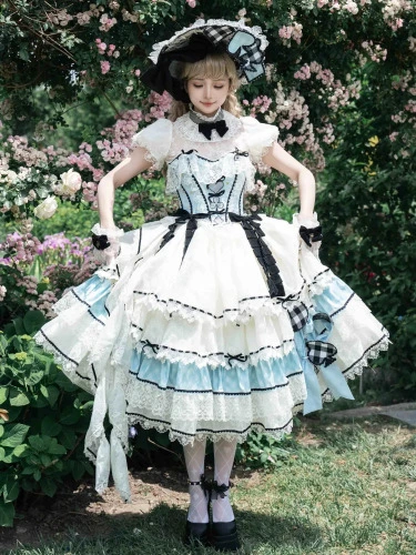 Alice in Wonderland Vibes Blue Boned Corset Top + Skirt [Set 4]
