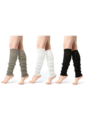 Passionbility Leg Warmers for Women - Leg Warmers 80s Ribbed Knitted Long Socks for Party Sports - Black&grey&white