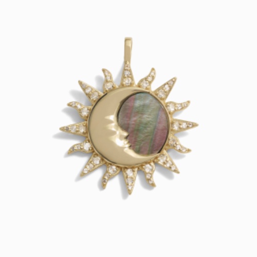 Sun & Moon Black Mother of Pearl Amulet - 14K Yellow Gold Vermeil