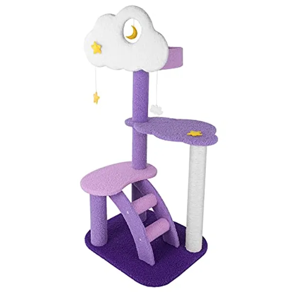 Lucky Monet 43 Inches Cat Tree Tower for Indoor Cats, 3-Layer Purple Cute Purple Pink Cat Tree Unique Cat Condo with Scratching Post