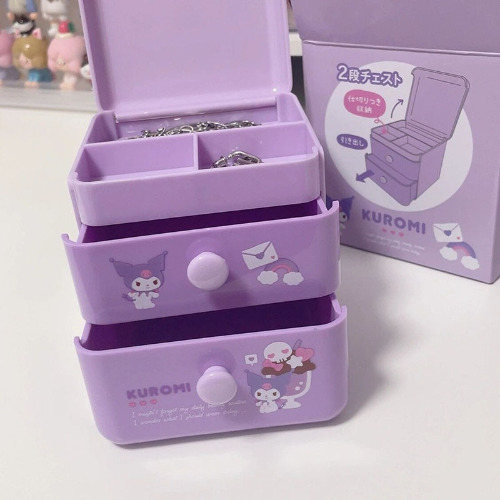 Kawaii Double-Layer Storage Box Sanrio Kuromi Mymelody Cinnamoroll Cartoon Cute Girl Heart Drawer Desktop Sundries Storage Box