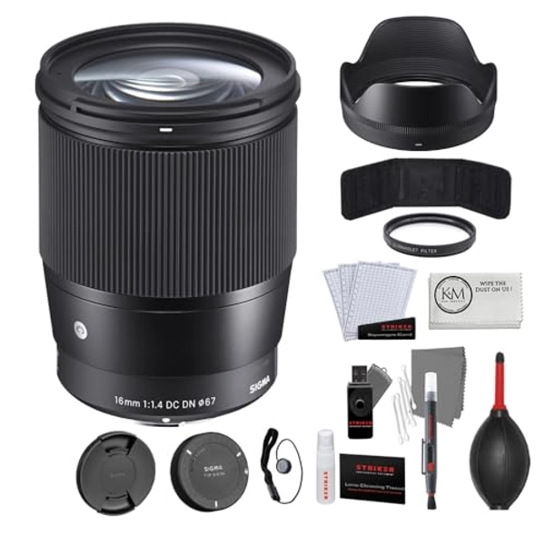 Sigma 16mm f/1.4 DC DN Contemporary Lens for Sony E Bundle with UV Filter + Photo Starter Kit + Cleaning Cloth (4 Items)