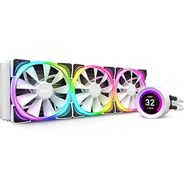 NZXT Kraken Z73 RGB 360mm - RL-KRZ73-RW - AIO RGB CPU Liquid Cooler - Customizable LCD Display - Improved Pump - Powered by CAM V4 - RGB Connector - Aer RGB 2 120mm Radiator Fans (3 Included) - White