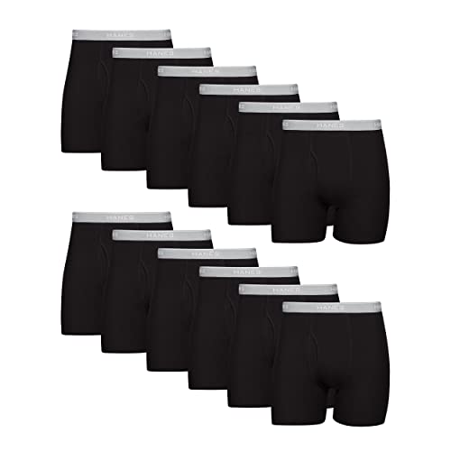 Hanes Mens Underwear Boxer Briefs, Cool Dri Moisture-Wicking Underwear, Cotton No-Ride-up for Men, Multi-Packs Available - Large - 12 Pack - Black