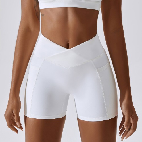 Cross Waist Fitness Shorts | White / M
