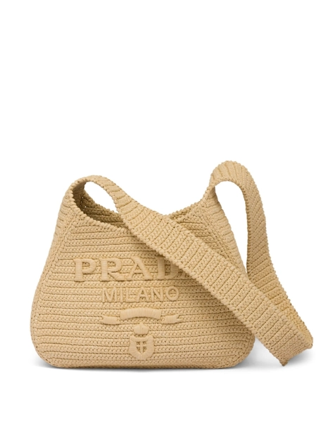 logo-embossed raffia shoulder bag