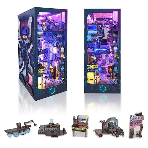 STRUCWOOD Book Nook Cyberpunk,New DIY Dollhouse Booknook Bookshelf Insert Decor,3D Wooden Puzzles with LED,Book Nook Miniature Kit,Birthday ChristmasDecor for Teens Adult-Cyberpunk - Endless Dimensions-a