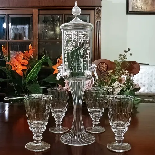 Etched  Robette Glass Deluxe 4 Spout Absinthe Fountain Set