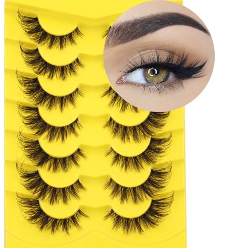 Fox Eye Lashes Wispy False Eyelashes Natural Look Clear Band Lashes Fluffy 20mm 3D Mink Lashes Cat Eye Spiky Strip Lashes Pack by Kiromiro - Fox Eye 03