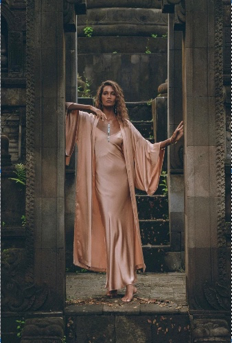 Dusty Pink Silk Robe • Bohemian Kaftan Cardigan • Long Cape for Women | One Size fits: XS / S / M