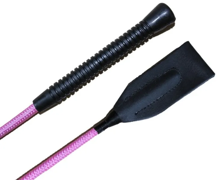 Deluxe Jump Bat 18 Inch Riding Crop Horse Equestrian English with Fiberglass Shaft and Thick Leather Slapper Color Choice Black, Blue, Green, Fuchsia, Pink, Purple, Red, or Yellow - pink
