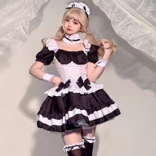 Gothic Lolita Anime Maid Costume - Black / S