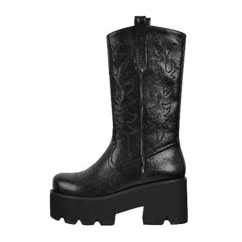 Black Embroidery Western Mid-Calf Boots | Black / US8