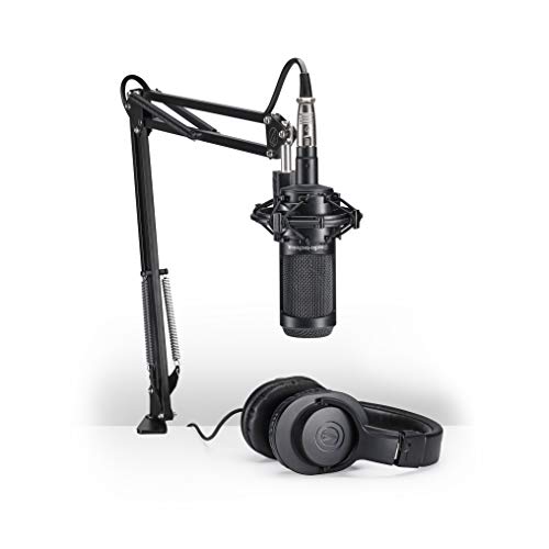 Audio-Technica AT2035PK Vocal Microphone Pack for Streaming/Podcasting, Includes XLR Mic, Adjustable Boom Arm, Shock Mount, & Monitor Headphones, Black - AT2035 Streaming/Podcasting Pack