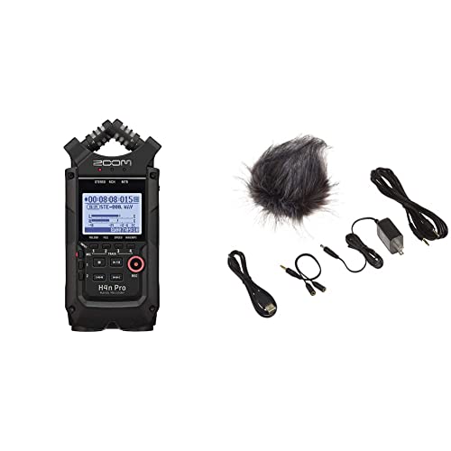 Zoom H4n Pro 4-Track Portable Recorder, All Black, Stereo Microphones, 2 XLR/ ¼“ Combo Inputs, Battery Powered & Zoom APH-4nPro Accessory Pack for H4n Pro Portable Recorder - Recorder + Accessory Pack
