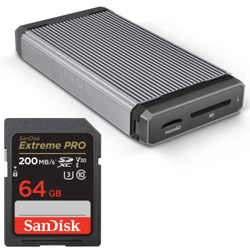 SanDisk 64GB Extreme PRO SDXC UHS-I Memory Card - Up to 200MB/s with SanDisk Professional PRO-Reader SD and microSD - High Performance Card Reader - 64GB - Memory Card + Card Reader