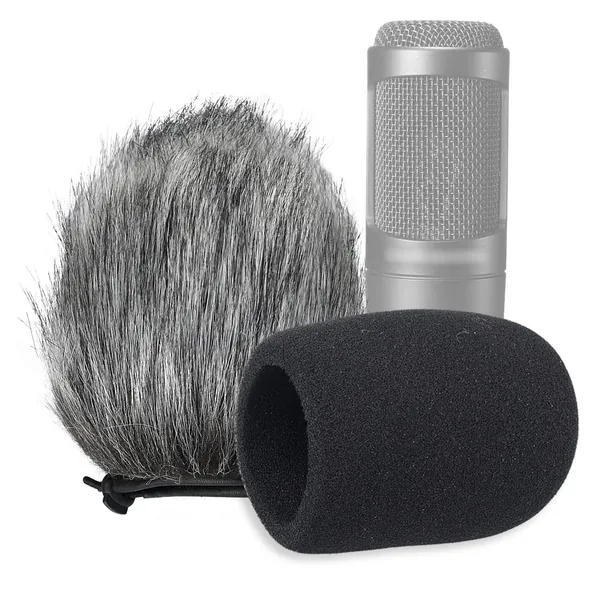 SUNMON Windscreen and Foam Cover, Indoor Outdoor Microphone Wind Muff for Audio-Technica AT2020, AT2020USB, AT2020USB+ mic AT2035, AT4040, AT2050 Microphone（2Pack） - FurFoamKit