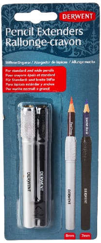 Derwent Pencil Extender Set, Silver and Black, for Pencils upto 8mm, 2 Pack (2300124) - Wood