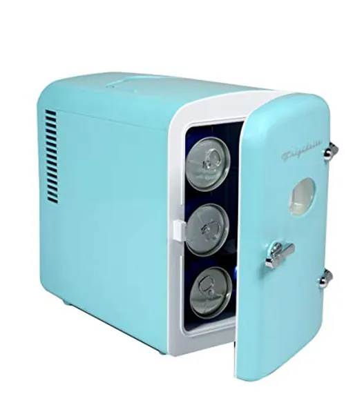 Frigidaire EFMIS175 Retro 9-Can Mini Personal Fridge Portable Cooler for Car, Office, Bedroom, Dorm Room, or Cabin, 11.8"D x 7.1"W x 10.1"H, Blue
