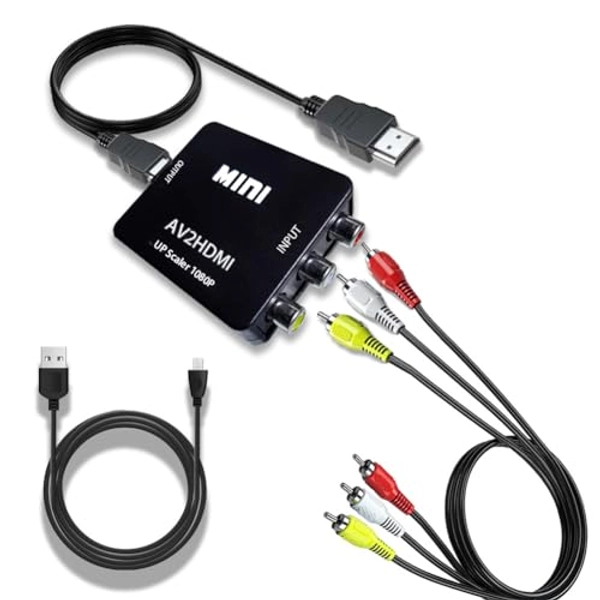 PUTELTAL RCA to HDMI Converter, AV to HDMI Converter Pack Set, 1080P RCA Composite CVBS Video Audio Converter Adapter for Wii PAL/NTSC/DVD Players/TV/PC/ PS3/ STB/Xbox VHS/VCR & More