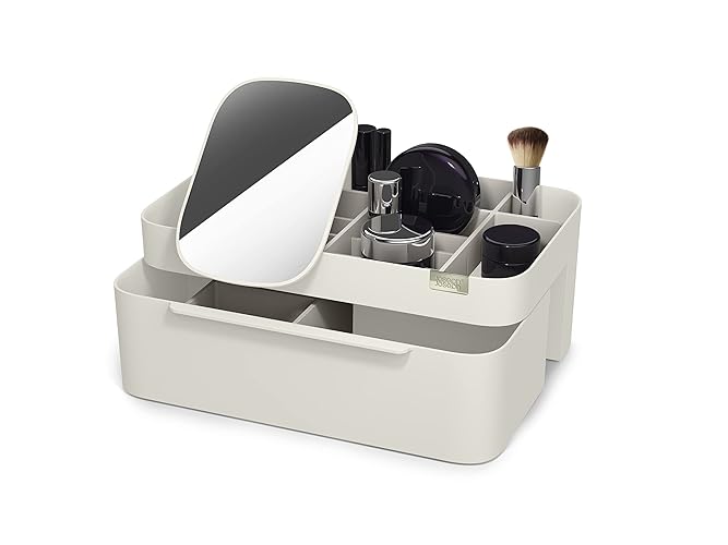 Joseph Joseph Viva - Organizador para cosméticos grande, con espejo extraíble, desmontable para una fácil limpieza, almacenamiento para productos de belleza, color beige