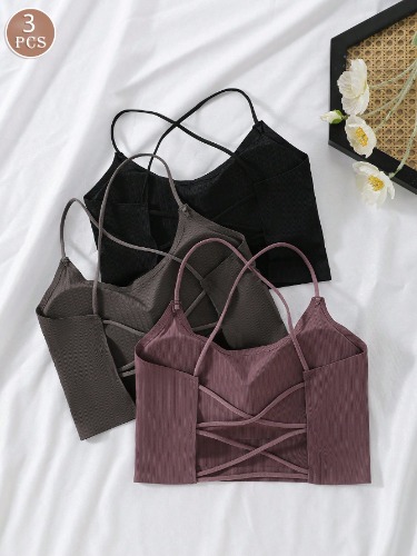 3 Stücke/Set Eisseide Criss-Cross rückenfreier drahtloser BH, Wäsche