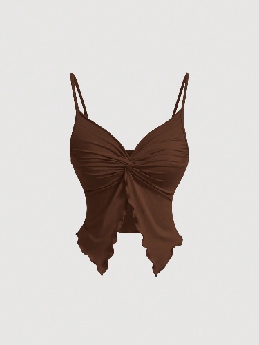 SHEIN MOD Damen Twist Vorder Kreuz Ärmellos Top, Süße Tops, Gelbes Trägerhemd