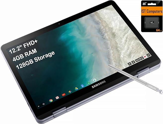 SAMSUNG Chromebook Plus V2 360 2-in-1 Laptop w/Dual Webcam (12.2" FHD+ Touchscreen,Intel Celeron 3965Y, 4GB RAM, 128GB (64GB eMMC+64GB SD Card), Stylus Pen) Home & Education, IST SDCard, Chrome OS - 128GB storage