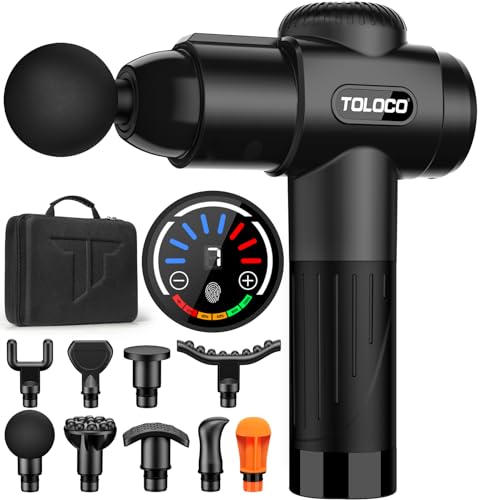 TOLOCO Massage Gun Deep Tissue, Back Massage Gun for Athletes for Pain Relief, Percussion Massager with 10 Massages Heads & Silent Brushless Motor, Relax Gift for Mothers Day and Fathers Gifts, Black - Black