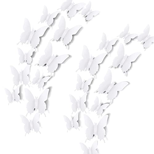 24pcs 3D Butterfly Removable Mural Stickers Wall Stickers Decal for Home and Room Decoration (White-24pcs) - White-24pcs