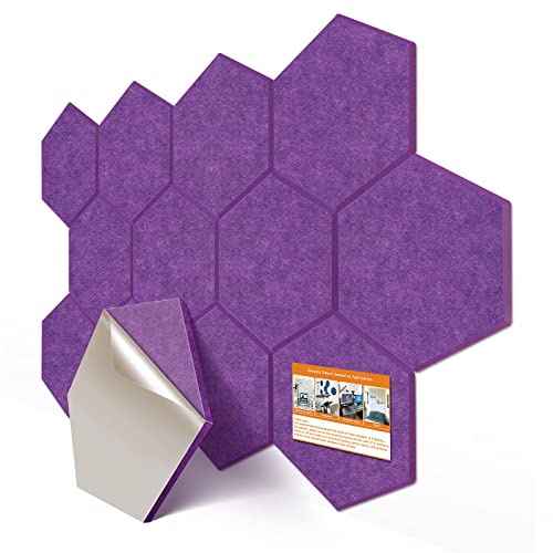 DEKIRU 12 Pack Self adhesive Hexagon Acoustic Panels Sound Proof Foam Panels, 14 X 13 X 0.13 Inches Soundproof Wall Panels For Office Ceiling &Door (Purple) - Purple