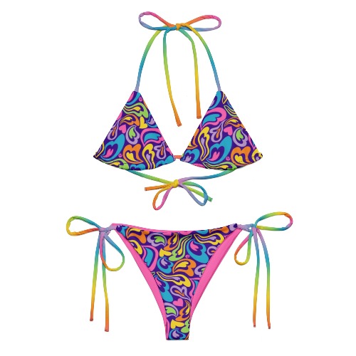 Hearts-a-Swirl Rainbow String Bikini Set | 4XL / Rainbow