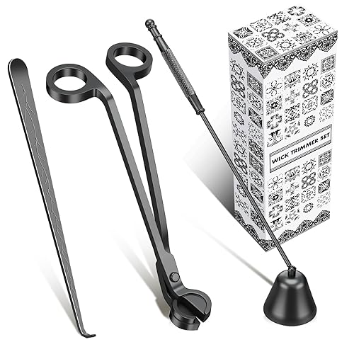 calary Candle Wick Trimmer, Candle Snuffer and Wick Dipper & Candle Accessory Set, 3 in 1 Candle Care Kit for Candle Lover (Black) - Black