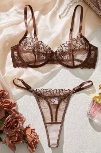 French Style Sexy Lingerie Set Colour Brown 