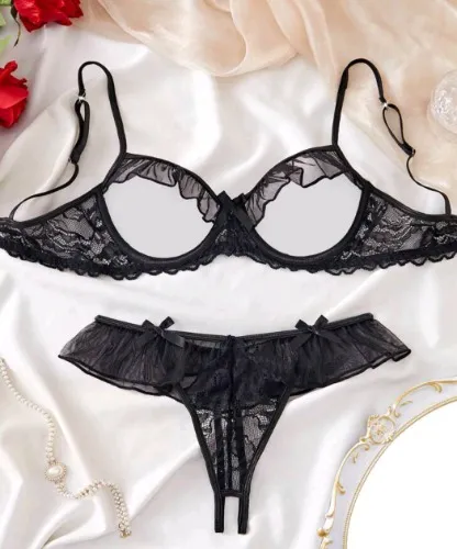 Sexy Open Cup Lace Lingerie Set