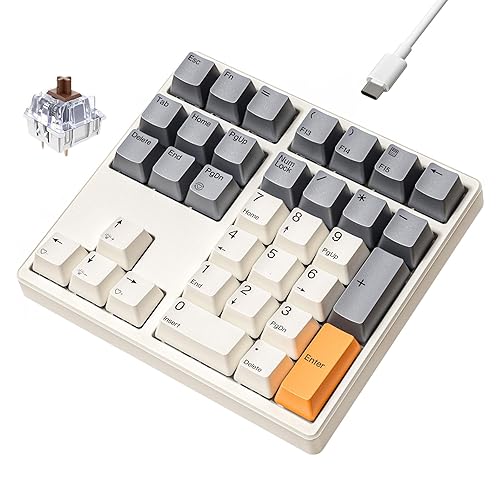 Mechanical Number Pad,34 Key Wired USB Numeric Keypad White Backlit Hot Swappable Numpad with PBT Keycaps for Laptop, MacBook,PC Desktop (Retro Beige,Brown Switch)