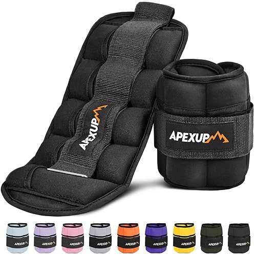 APEXUP 10lbs/Pair Adjustable Ankle Weights for Women and Men, Modularized Leg Weight Straps for Yoga, Walking, Running, Aerobics, Gym - Black