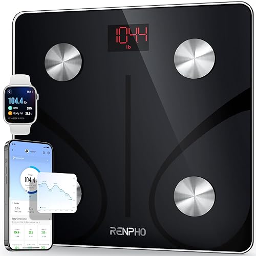 RENPHO Smart Scale for Body Weight, FSA HSA Eligible, Digital Bathroom Scale BMI Weighing Bluetooth Body Fat Scale, Body Composition Monitor Health Analyzer with Smartphone App, 400 lbs - Elis 1 - 11"/280mm - Black