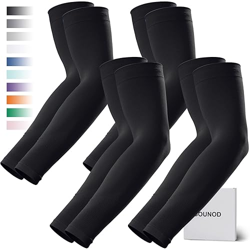 GOUNOD Arm Sleeves for Men Women,Compression Sleeves to Cover Arms for Men Working,Sun Sleeves for Men UV Protection - 4 Pairs Black