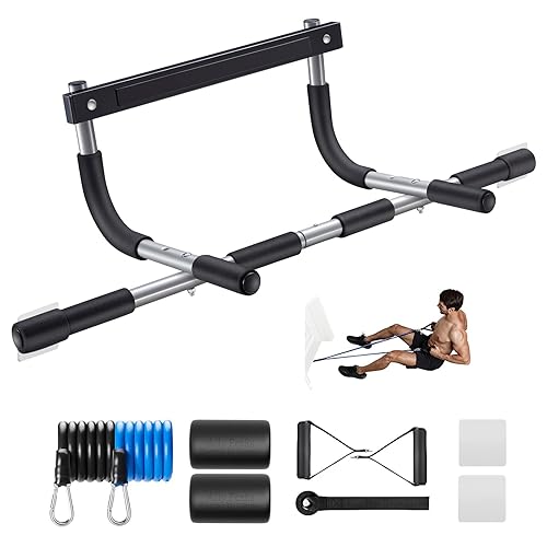 Ally Peaks Pull Up Bar for Doorway | Thickened Steel Max Limit 440 lbs Upper Body Fitness Workout Bar| Multi-Grip Strength for Doorway | Indoor Chin-Up Bar Fitness Trainer for Home Gym Portable - silver1