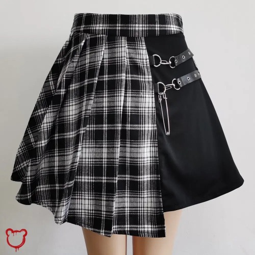 Grey Black Pleated Skirt - Grey / 4XL