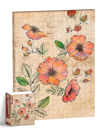 PieceRelax Canvas Wall Art Puzzles for Adults - Retro Wild Rose Unique Gift & Home Décor with Plastic Jigsaw Puzzle Artwork for Living Room Bedroom [HN1301] - Retro Wild Rose
