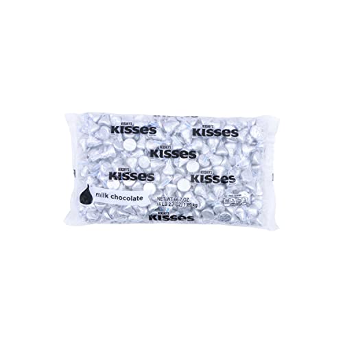 HERSHEY'S KISSES Milk Chocolate Candy Bulk Bag, 66.7 oz - Bulk Kisses Silver Foils