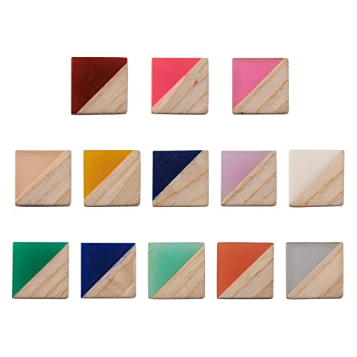 Fashewelry 50Pcs Half Wood Half Resin Rhombus Cabochons Flat Back Square Wooden Geometry Self Adhesive Tiles 13x13mm Two-Tone No Hole Beads Statement for Jewelry Making Scrapbooking Crafting Decor - Rhombus - 13x13mm