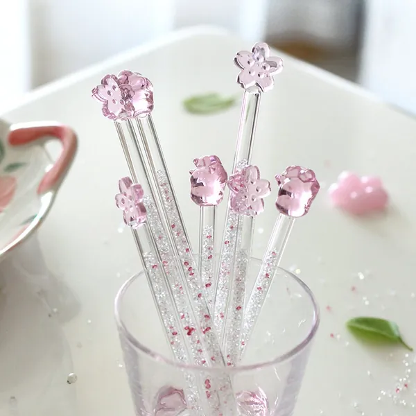 Kawaii Sakura Starbucks Pink Cherry Blossom Glass Stirring Rod Stick Spoon