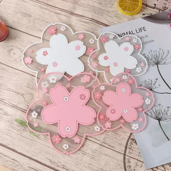 Cherry Blossom Sakura Coaster | Non Slip Waterproof Coasters for Mugs Cups Glass-Protection Drinks | Kawaii Cute Home Decor Kitchenware Pink